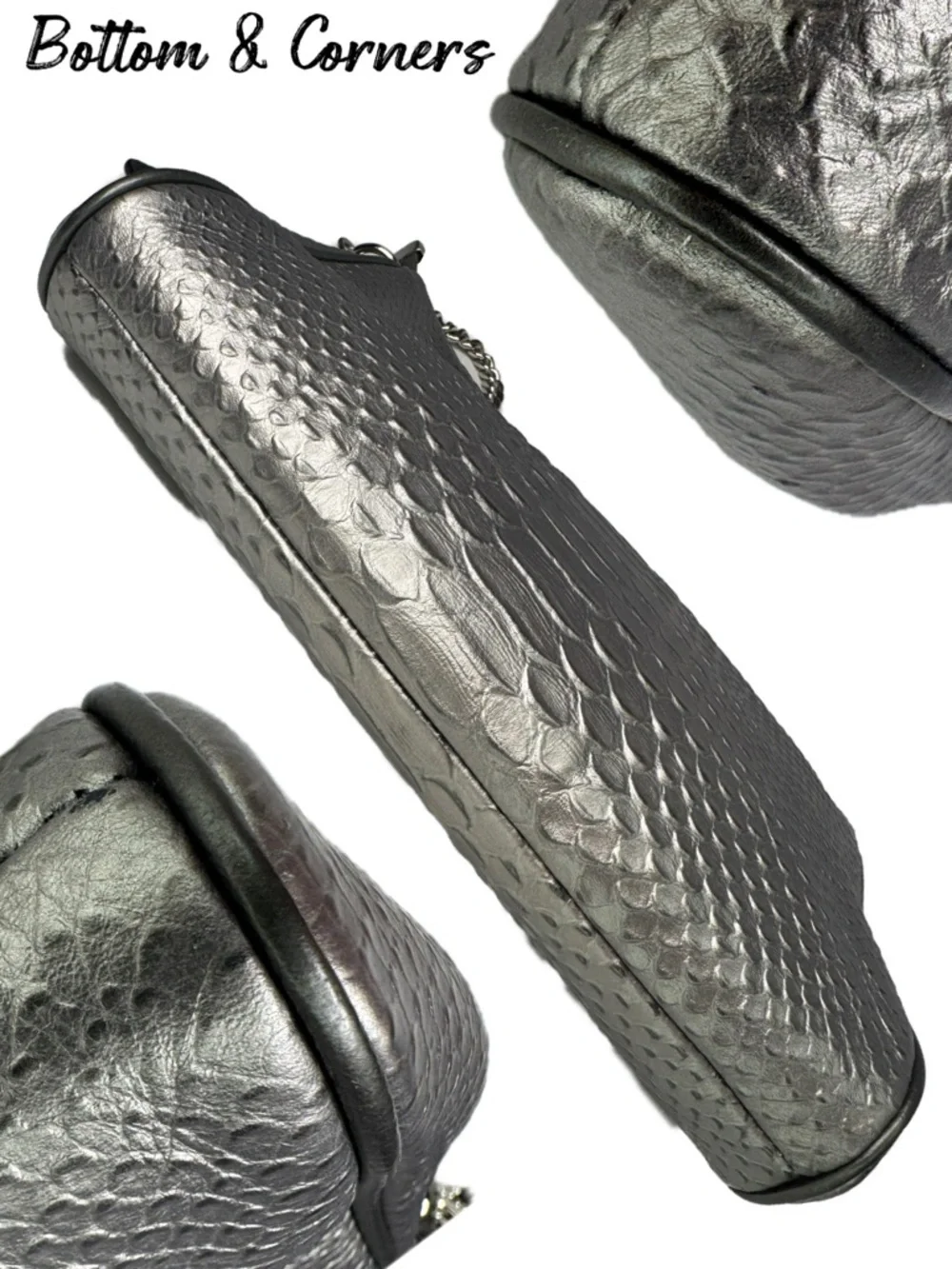 Coach Carrie Python Embossed Leather F35059 Pewter Silver Gunmetal Chain Bag